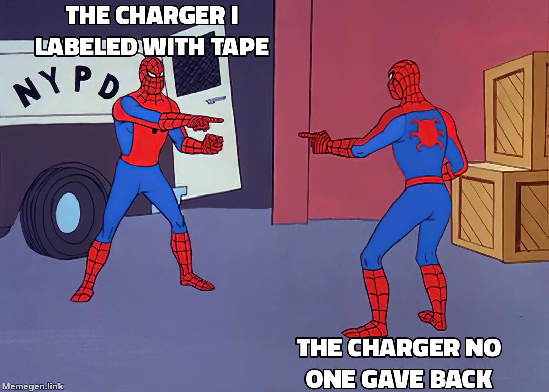 the charger i labeled with tape — the charger no one gave back