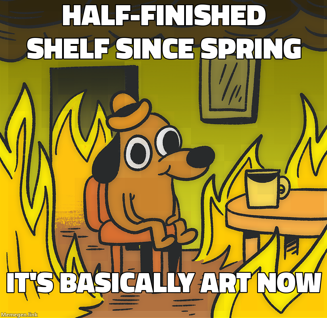 Half-finished shelf since spring — It's basically art now