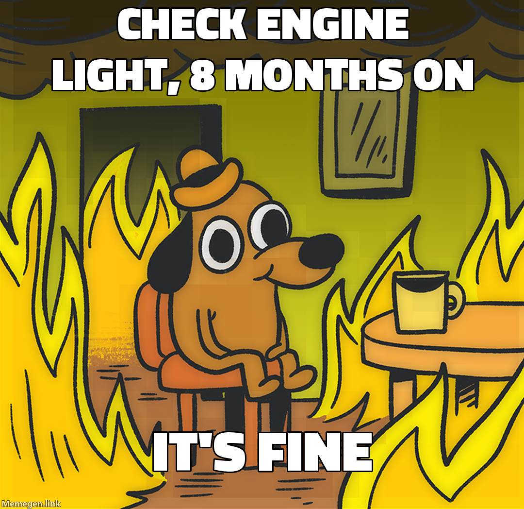 check engine light, 8 months on — it's fine